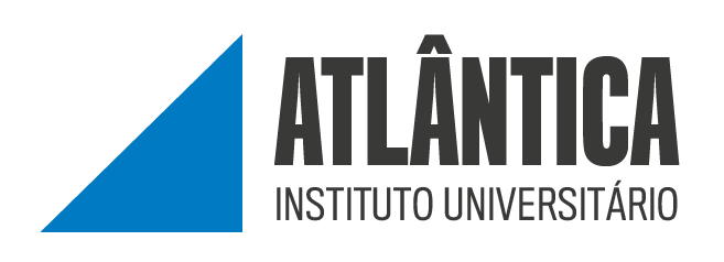 Sigla Institutului Universitar Atlântica cu un triunghi albastru și text Negru îngroșat.