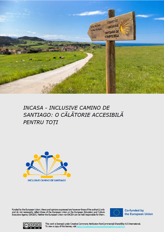 Coperta raportului de cercetare Pathfinder, cu o potecă rurală sub un cer senin și un indicator din lemn către Santiago de Compostela. Raportul analizează obstacolele și sprijinul pentru tinerii cu dizabilități care doresc să participe la Camino și oferă recomandări pentru accesibilitate. 
