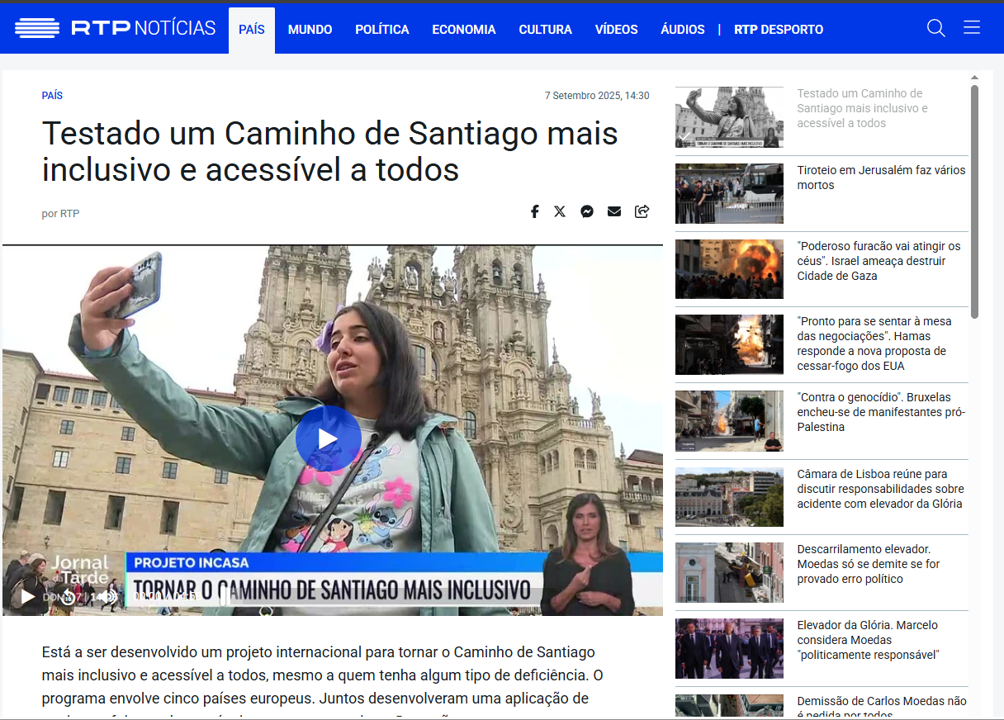 RTP News site - Afternoon news article A person taking a selfie by the Cathedral of Santiago de Compostela